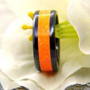 Beautiful, handcrafted amber inlay ring made in my small shop in Ontario 